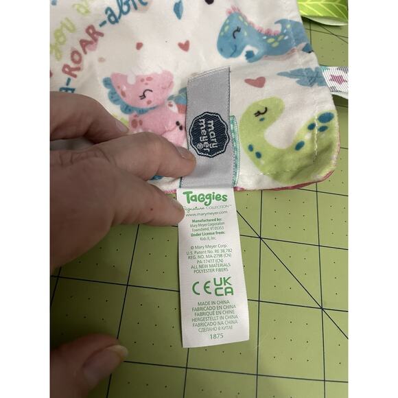 Mary Meyer Taggies Dinosaur Lovey Security Blanket Pink Blue Satan Back - Picture 9 of 12
